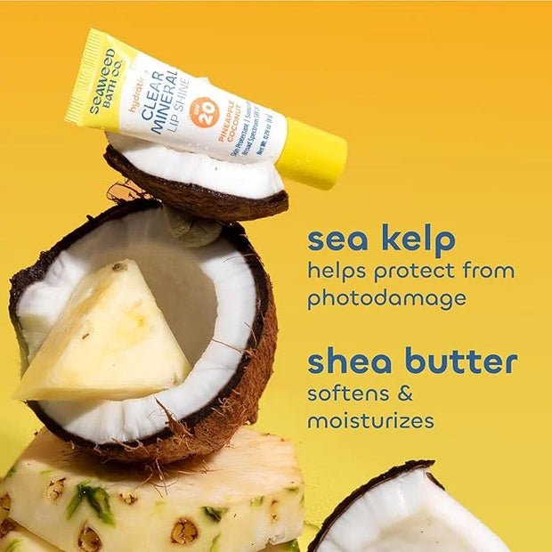 Seaweed Bath Co. Hydrating Clear Mineral Lip Shine SPF 20 Sunscreen Zinc Oxide Lip Balm, 0.28 Oz (6 Pack), Moisturizing Ca...