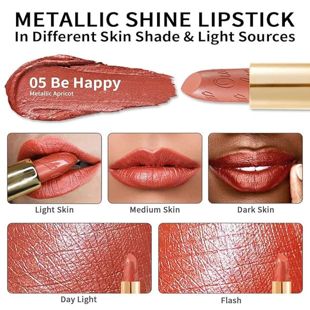 Oulac Coral Orange Lipstick for Women with Metallic 3D Shine Lightweight Hydrating Formula, High Impact Lip Color, Vegan B...