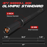 4FT Olympic Barbell Bar 47Inch Straight 2 Collars, 500Lbs Capacity 2 Inch - Product Image