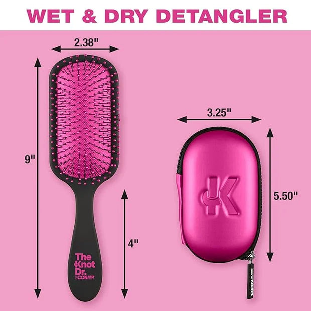 The Knot Dr. hair brush by Conair - Detangling hair brush - Removes Knots and Tangles in wet or dry hair- Black Neon w/Tra...