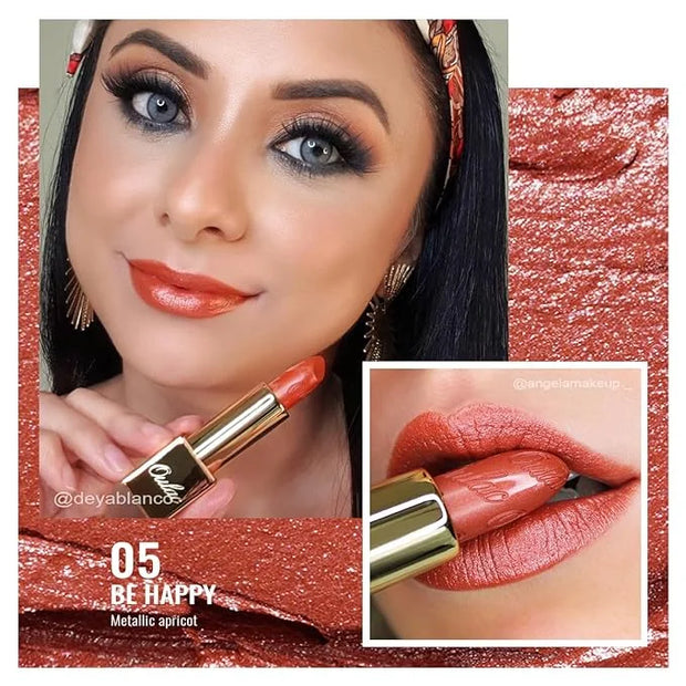 Oulac Coral Orange Lipstick for Women with Metallic 3D Shine Lightweight Hydrating Formula, High Impact Lip Color, Vegan B...