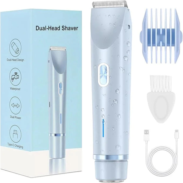 Dermave Bikini Shaver, Womens, Bikini Trimmer for Women, Glow Aura Electric Razor 2-in-1 Women's Body Shaver Dual Head Wom...