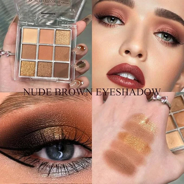 Neutral Nude Brown Eyeshadow Palette, 9 Colors Glitter Matte Eye Shadow Palette Makeup, Rose Gold Dark Brown Bronze Eyesha...