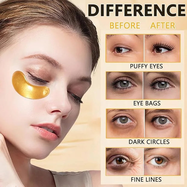 Under Eye Patches (30 Pairs) - 24K Gold Under Eye Mask Enriched with Collagen Reduce Dark Circles, Puffy Eyes, Undereye Ba...
