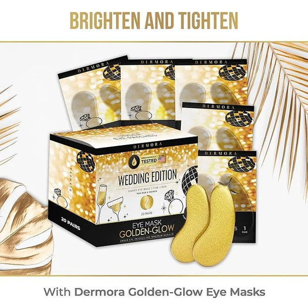 DERMORA Wedding-Themed Eye Mask (20 Pairs), Golden Under Eye Patches - Rejuvenating Treatment for Dark Circles, Puffy Eyes...