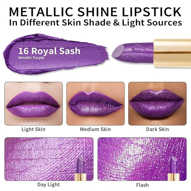 Oulac Purple Lipstick for Women with Metallic 3D Shine, Lightweight Hydrating Formula, High-Impact Lip Color, Vegan Beauty...