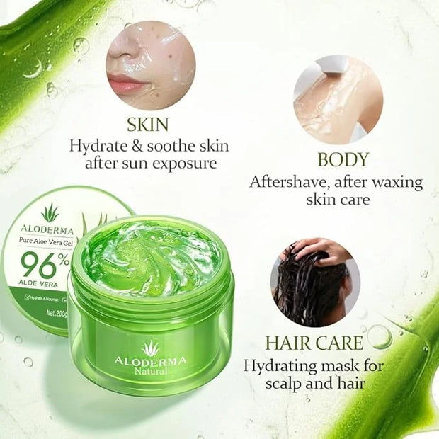 Aloderma Organic Aloe Vera Gel for Body Made within 12 Hours of Harvest, 96% Pure Aloe Vera Gel for Skin, Scalp, & Hair, S...