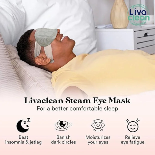 LivaClean 24 Steam Eye Mask for Dry Eyes, Dark Circles & Puffiness, Warm & Self Heating, Ear Hooks to Stay On, Lavendar, C...