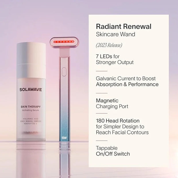 Solawave Red Light Therapy Starter Kit | 4-in-1 Radiant Renewal Wand, Serum and Refill Bundle | Anti-Aging Facial Device w...