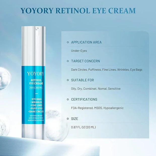 Retinol Under Eye Cream - Eye Cream for Eye Bags, Dark Circles, and Fade Wrinkles, Fine Lines Skin Care Treatment for Wome...