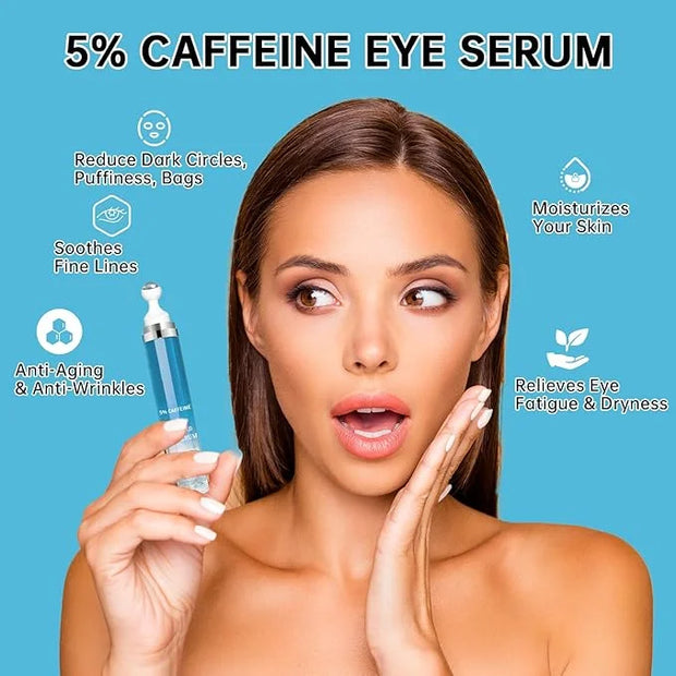 5% Caffeine Eye Cream Anti Aging, Eye Cream For Puffiness & Bags Under Eyes, 2 PCS Caffeine Eye Serum With Under Eye Rolle...