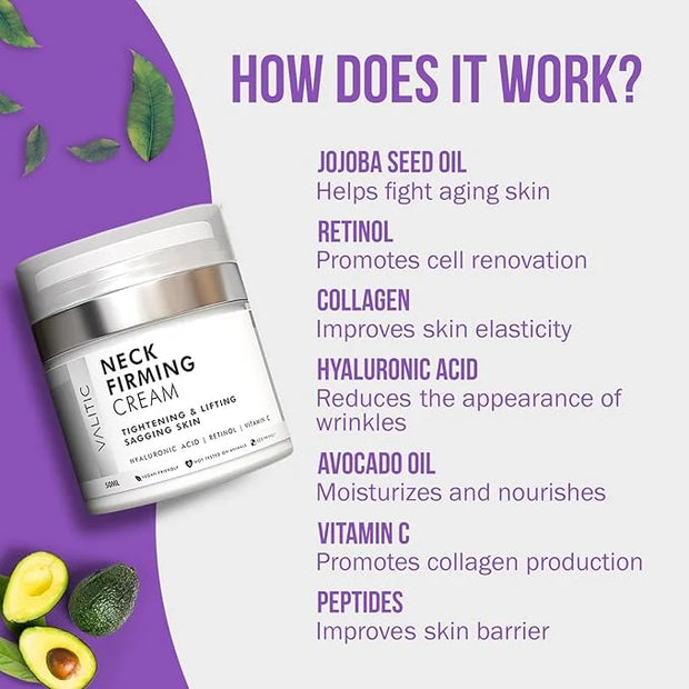 VALITIC Neck Cream for Tightening and Firming - Hyaluronic Acid, Retinol, and Vitamin C - Anti Aging Tightening & Lifting ...