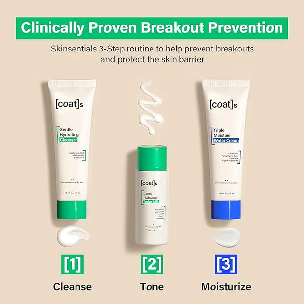 Coats Skinsentials Starter Bundle – Travel Cleanser, Toner & Moisturizer (1 oz each) – 3-Step Regimen Prevents Breakouts &...