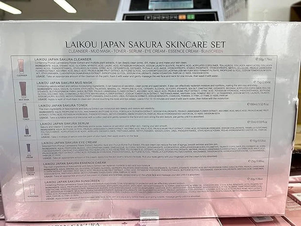 Skin Care Set JAPAN-SAKURA Women Beauty Gift Sets Skin Care Kit, Self-Care Skincare Set: Cleanser,Toner,Serum,Cream,Mud Ma...