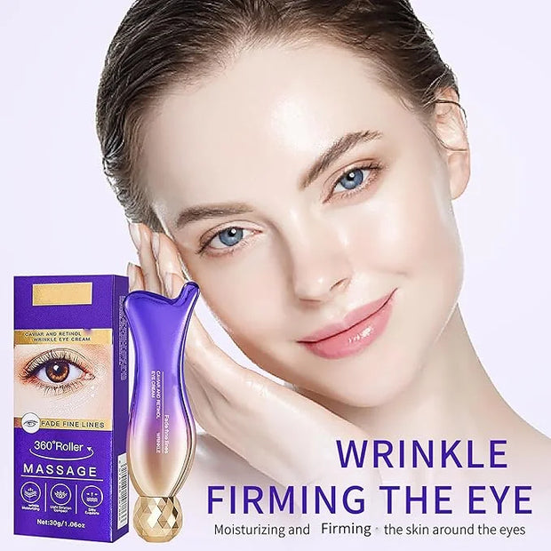 Caviar+Retinol Eye Cream for Wrinkles, 360° Massage Under Eye Cream Face and Eye Serum Firming and Lifting, Instant Hydrat...