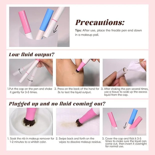 Freckle Blush Pen, 2in1 Light Brown Faux Freckle Stamp Pen Soft Pink Liquid Blush for Summer Sunkissed Makeup, Natural Lif...