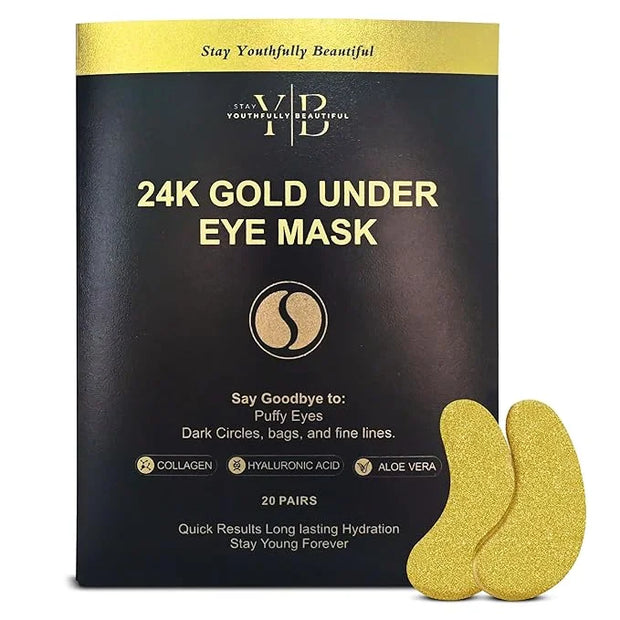 24k Gold Under Eye Patches (20 Pairs), facial wrinkle patches, Hyaluronic Acid, Aloe Vera, Collagen Skin Care anti wrinkle...