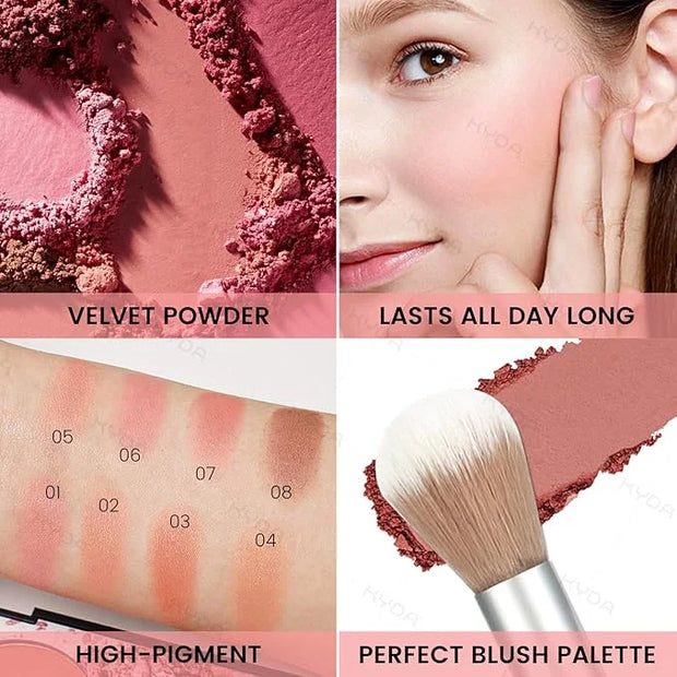 KYDA 8 Colors Face Blush Palette, Natural Matte Blush Palette, Smooth Blendable Powder, Multiuse Blusher Makeup with Conto...