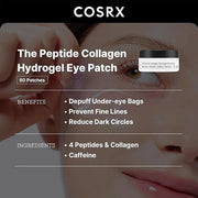 COSRX Under Eye Mask, Peptide Collagen Hydrogel Eye Patch for Puffy Eyes and Dark Circles, 60 Under Eye Patches, Korean Sk...