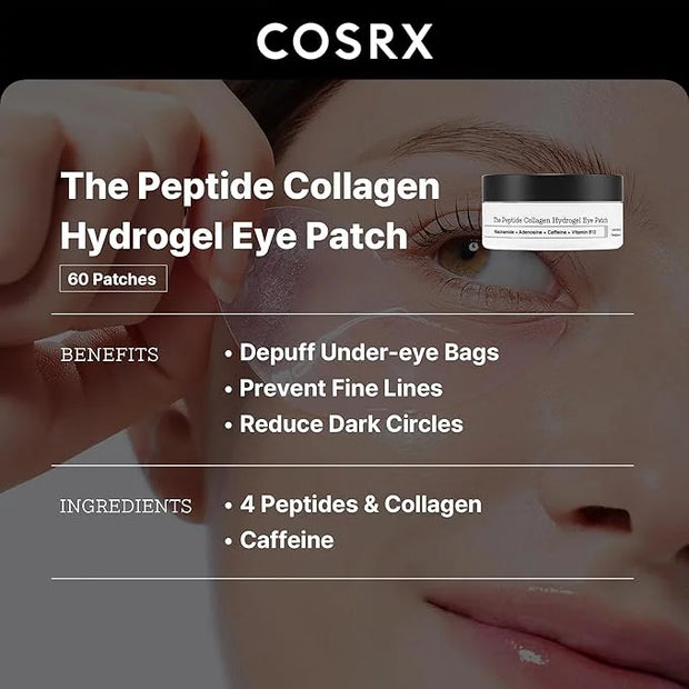COSRX Under Eye Mask, Peptide Collagen Hydrogel Eye Patch for Puffy Eyes and Dark Circles, 60 Under Eye Patches, Korean Sk...