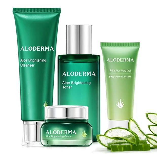 Aloderma Essential Aloe Brightening Skin Care Set - 4 Pieces - Gel, Cleanser, Toner, Cream - Product Image