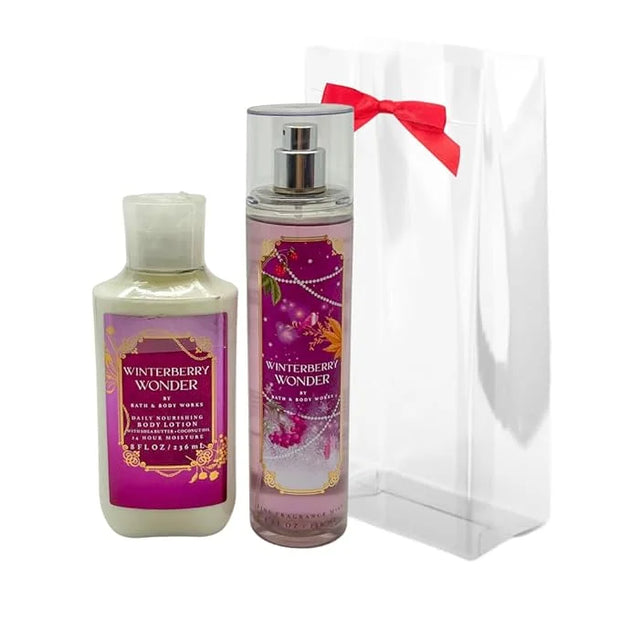 Bath & Body Works WINTERBERRY WONDER 2pc bundle - Fine Fragrace Mist & Body Lotion - Gift set with a Red Bow for Holidays ...