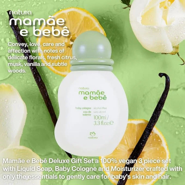 natura - Mamãe e Bebê Deluxe Gift Set - Baby Moisturizer, Cologne & Liquid Soap - 100% Vegan - Natural Origin - All Skin T...