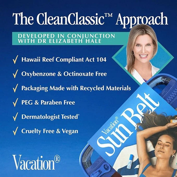 VACATION Sun Belt Sampler Kit, SPF 30-50 Sunscreen Pack, Includes Classic Lotion, Super Spritz Face Mist, Baby Oil, After ...