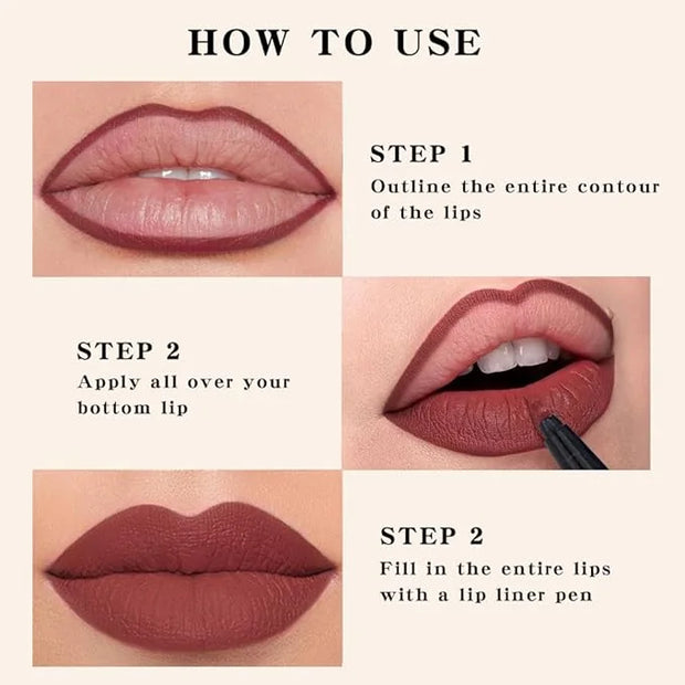 evpct Longwear Liquid Lip Liner Stain Marker Pen Long Lasting Waterproof, Black Cherry Matte Semi Permanent 24 Hour Lip Li...