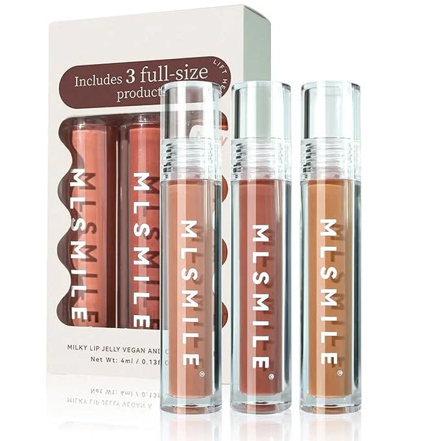3Pcs Lip Gloss Collection Makeup Set, Shimmery Smooth Lip Glosses for for Girls Women, Soft Liquid Long Lasting Lip Glosse...