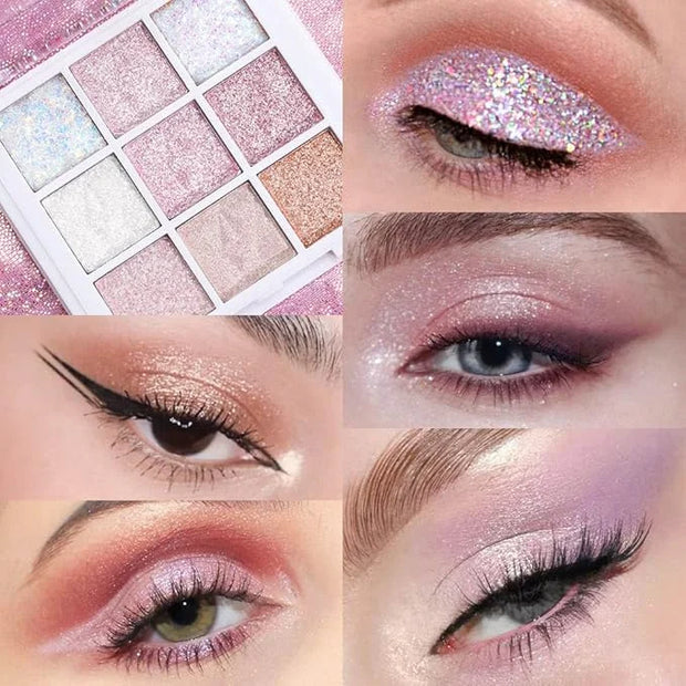 Eye Shadow Palette Makeup,Pink White Purple Glitter Shimmer Sparkle Warm Pastel 9 Colors Eye Shadow Palette,Nude White Cre...