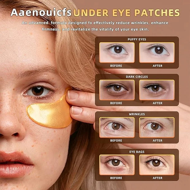 Golden Eye Mask 20 (pair), Collagen Eye Mask with Sodium Hyaluronate for Dark Circles, Bags, Wrinkles and Puffiness Eye Ge...