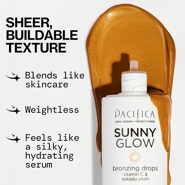 Pacifica Sunny Glow Liquid Face Bronzer Drops - Face Makeup Bronzing For Face & Cheeks for Instant Sun-Kissed Glow - Vitam...