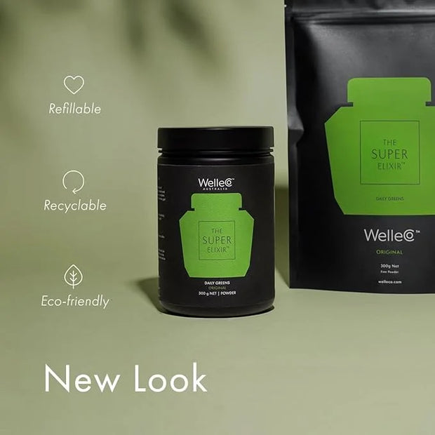 WelleCo The Super Elixir Daily Greens Powder, Probiotic Drink Mix with Whole Foods, Gluten Free, Vegan Gut Health Powder, ...