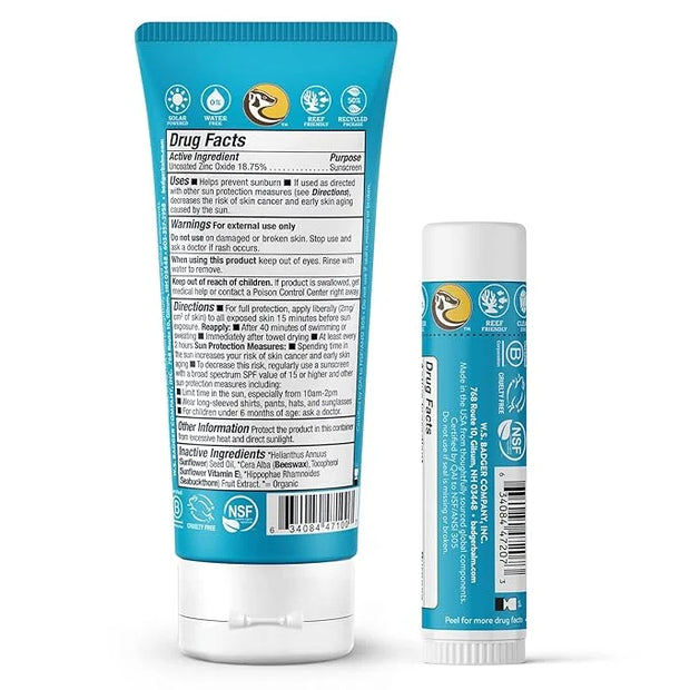 Badger Mineral Sunscreen Combo, SPF 30 Cream & SPF 35 Face Stick, Organic Ingredient with Mineral Zinc Oxide, Unscented Re...