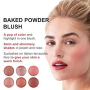 Baked Blush, Marbleized Blush for Cheeks, Shimmery Satin Finish Blushes Powder Palette, Buildable Color Natural Face Makeu...