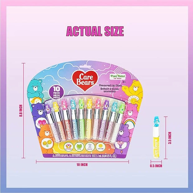 Care Bears 10 Piece Plant Based Lip Gloss, Girls Party Favors, First Makeup Set for Girl, Perfect for Parties, Sleepovers,...