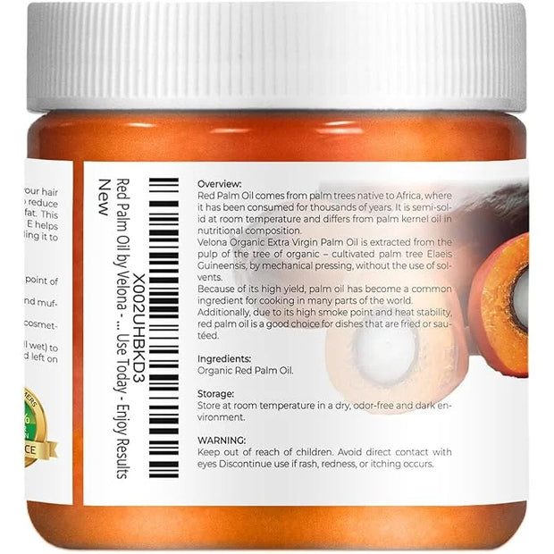 velona USDA Certified Organic Red Palm Oil 4 Fl Oz | Food and Cosmetic Grade | in jar | Extra Virgin, Cold Pressed | Skin,...