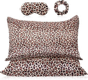 2 Pack Satin Pillowcase with Latent Zipper, Adjustable Satin Eye Mask for Sleeping and Satin Volume Scrunchie for Hair and...