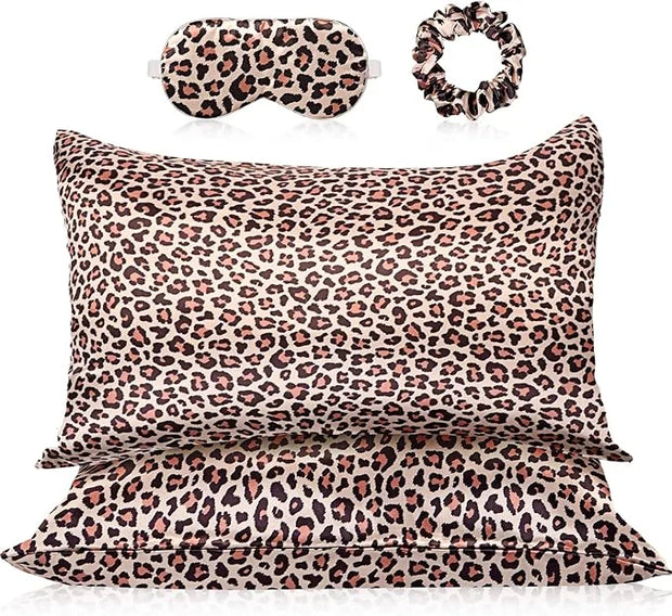 2 Pack Satin Pillowcase with Latent Zipper, Adjustable Satin Eye Mask for Sleeping and Satin Volume Scrunchie for Hair and...