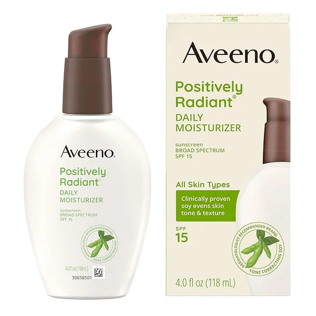 Aveeno Positively Radiant Daily Face Moisturizer with SPF 15 Sunscreen, Hydrating Facial Moisturizer with Soy Extract to I...