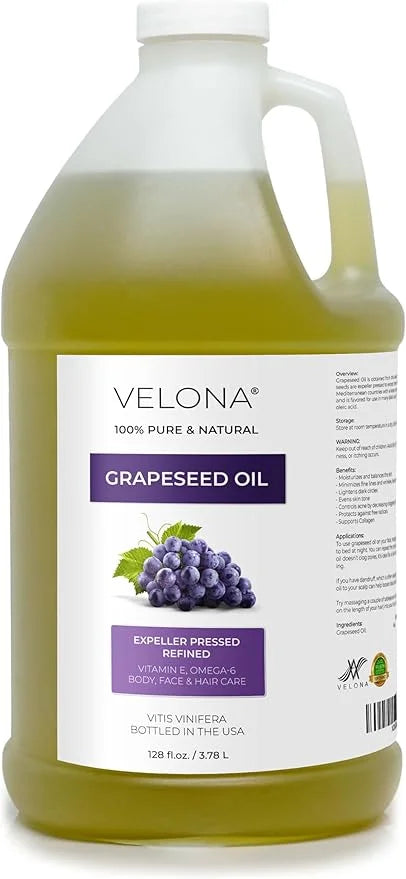 velona Grapeseed Oil 1 Gallon / 128 Fl Oz | 100% Pure and Natural Carrier Oil | Refined, Cold pressed | Cooking, Skin, Fac...