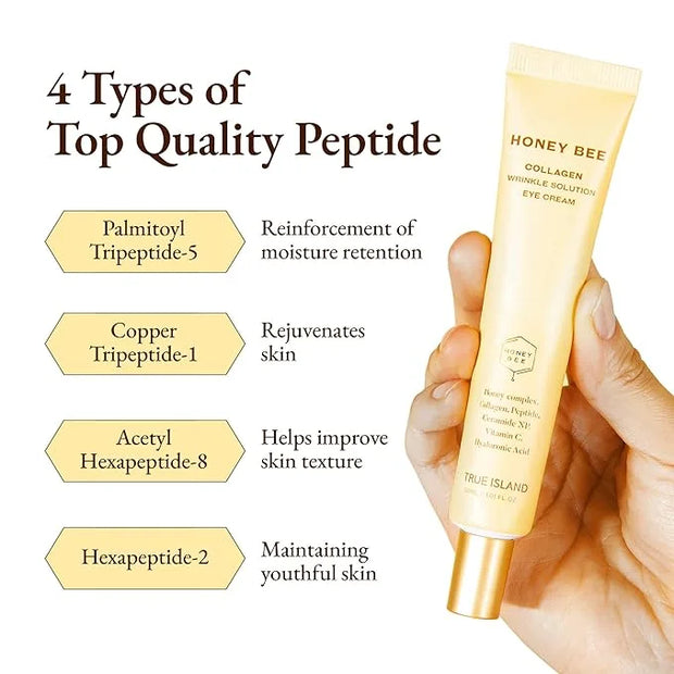 Honey Bee Collagen Fine Line Firming Eye Cream for Puffiness and Bags Under Eyes w/Vitamin C, 4 Peptides & Niacinamide | B...