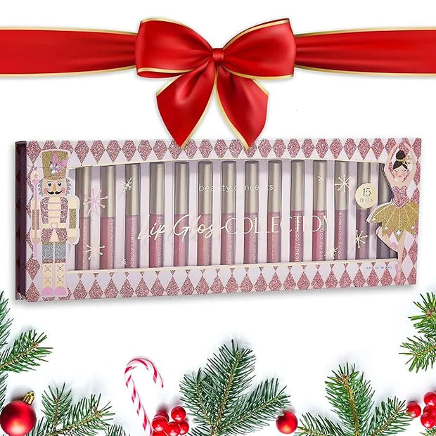 Beauty Concept 15-Piece Lip Gloss Set - Radiant Lips with Glossy Heavy Embossing, Shiny Gold Foil Stamping - 0.7 fl oz Eac...