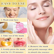 30PCS Lip Mask & Under Eye Mask, 24K Under Eye Patches for Puffy Eyes, Pink Lip Masks Skincare, Effectively Moisturizing t...