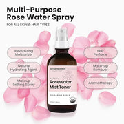 Rose Water Spray for Face & Hair (2-Pack) - Organic USDA Certified Rosewater Facial Toner - Alcohol-Free Makeup Setting Hy...