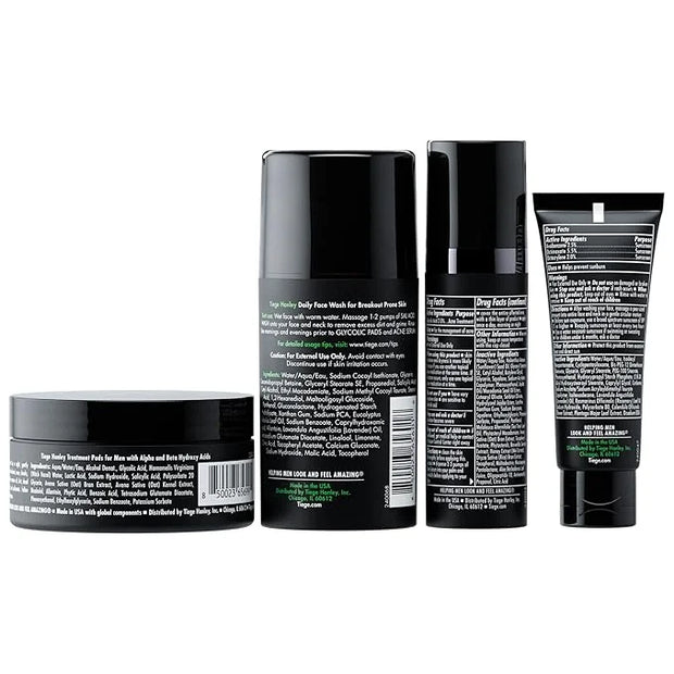 Tiege Hanley Men's Acne Treatment System (Level 2) - TiegeClear Advanced Routine for Smooth Skin - Includes Sal Acid Wash,...