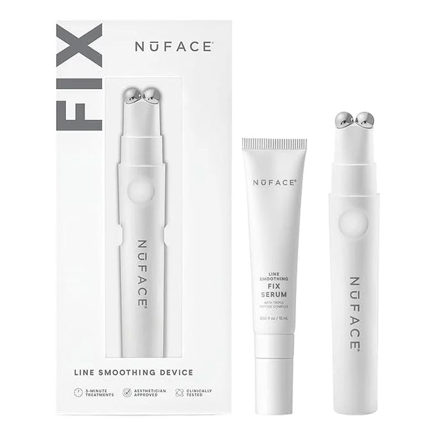 NuFACE FIX Line Smoothing Starter Kit - FDA Cleared Microcurrent Device + Serum Activator for On-The-Go Treatment of Foreh...