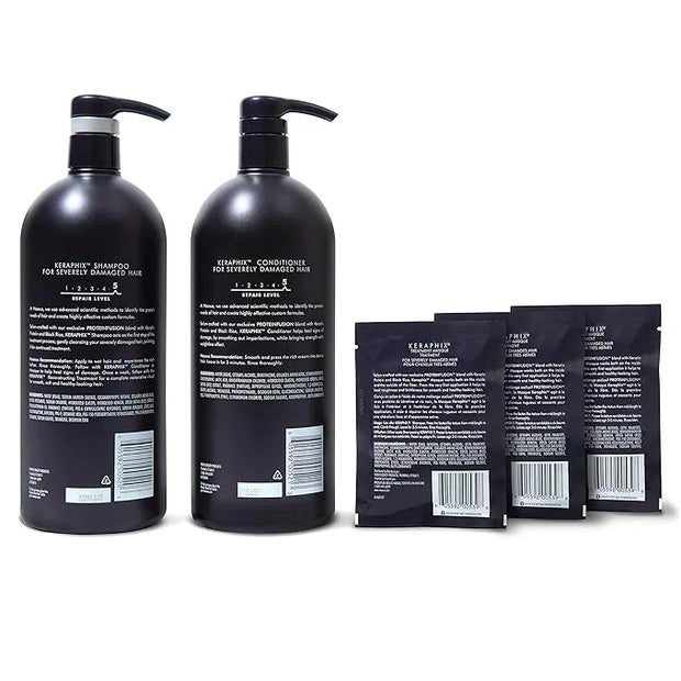 Nexxus Keraphix Shampoo and Conditioner - Damaged Hair Treatment System with Keratin Protein and Black Rice, 2 Count & 3 R...
