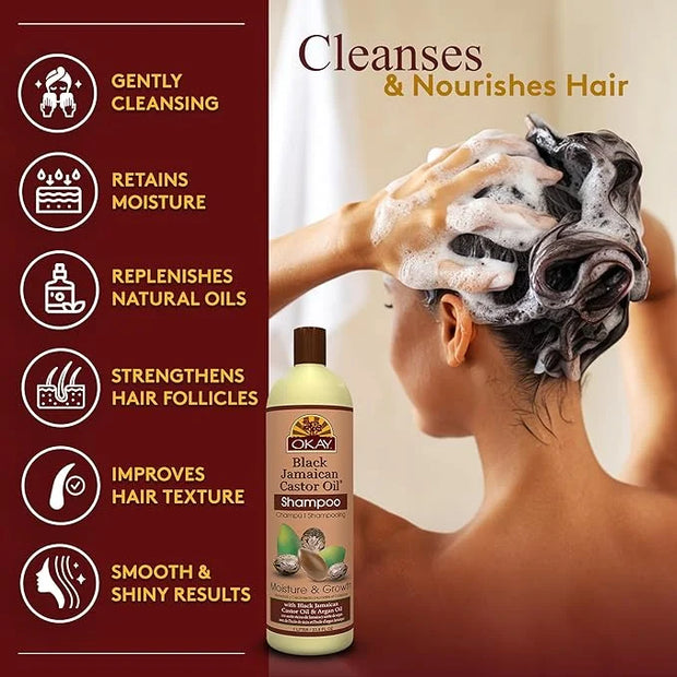 Okay Black Jamaican Castor Oil Shampoo - Jamaican Castor Shampoo for Hair Growth, Natural Moisturizing Shampoo to Strength...